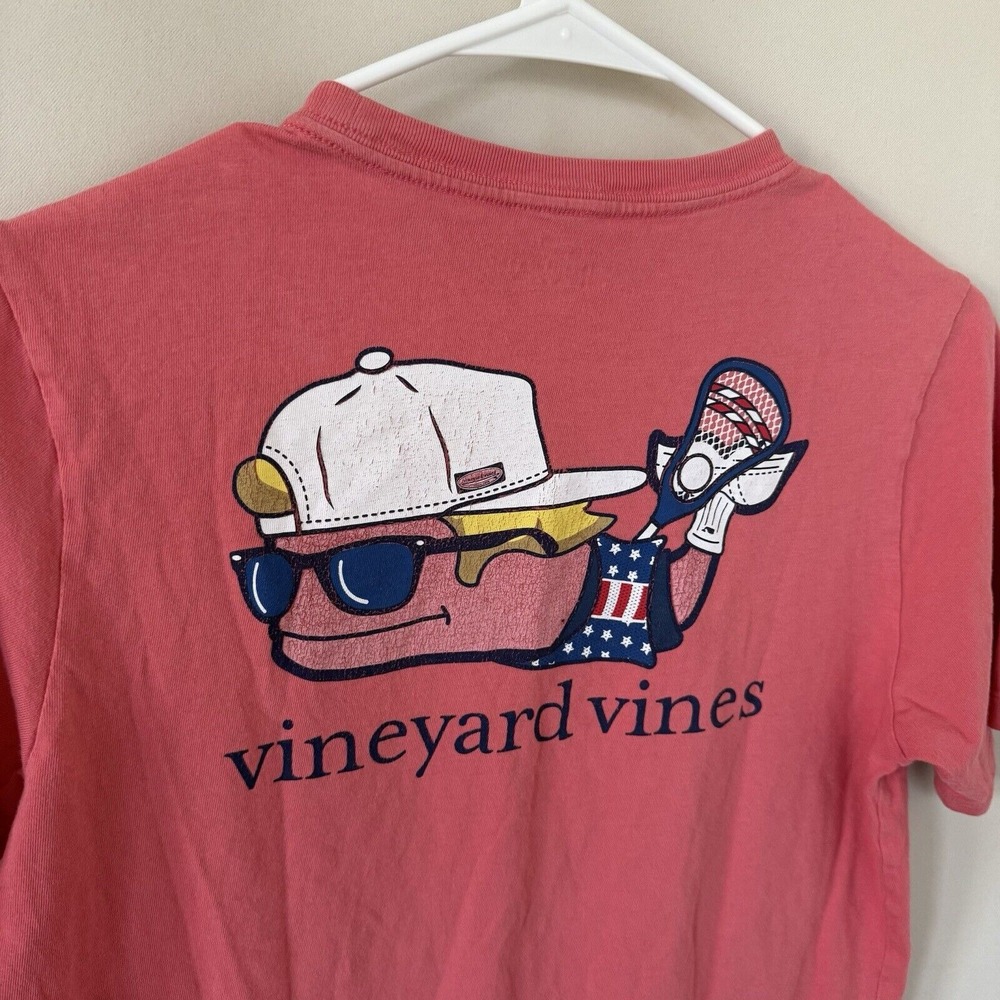 Vineyard Vines Girls Large Pink Front Pocket Americana Short Sleeve T-Shirt - Picture 5 of 5